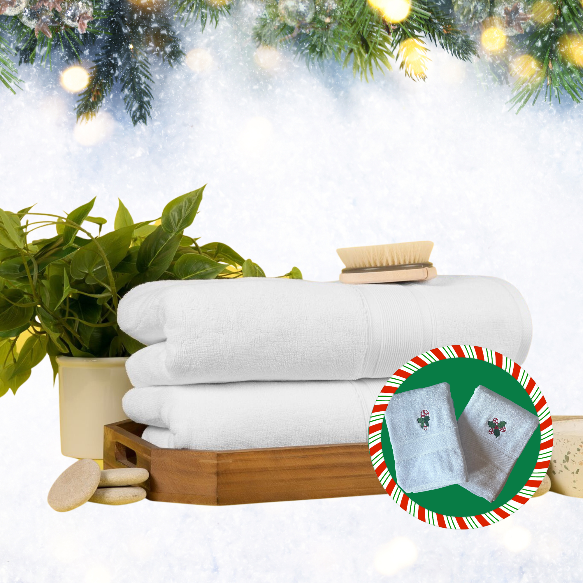 Christmas Embroidered Bath Towels in White (Set of 2)-Luzia