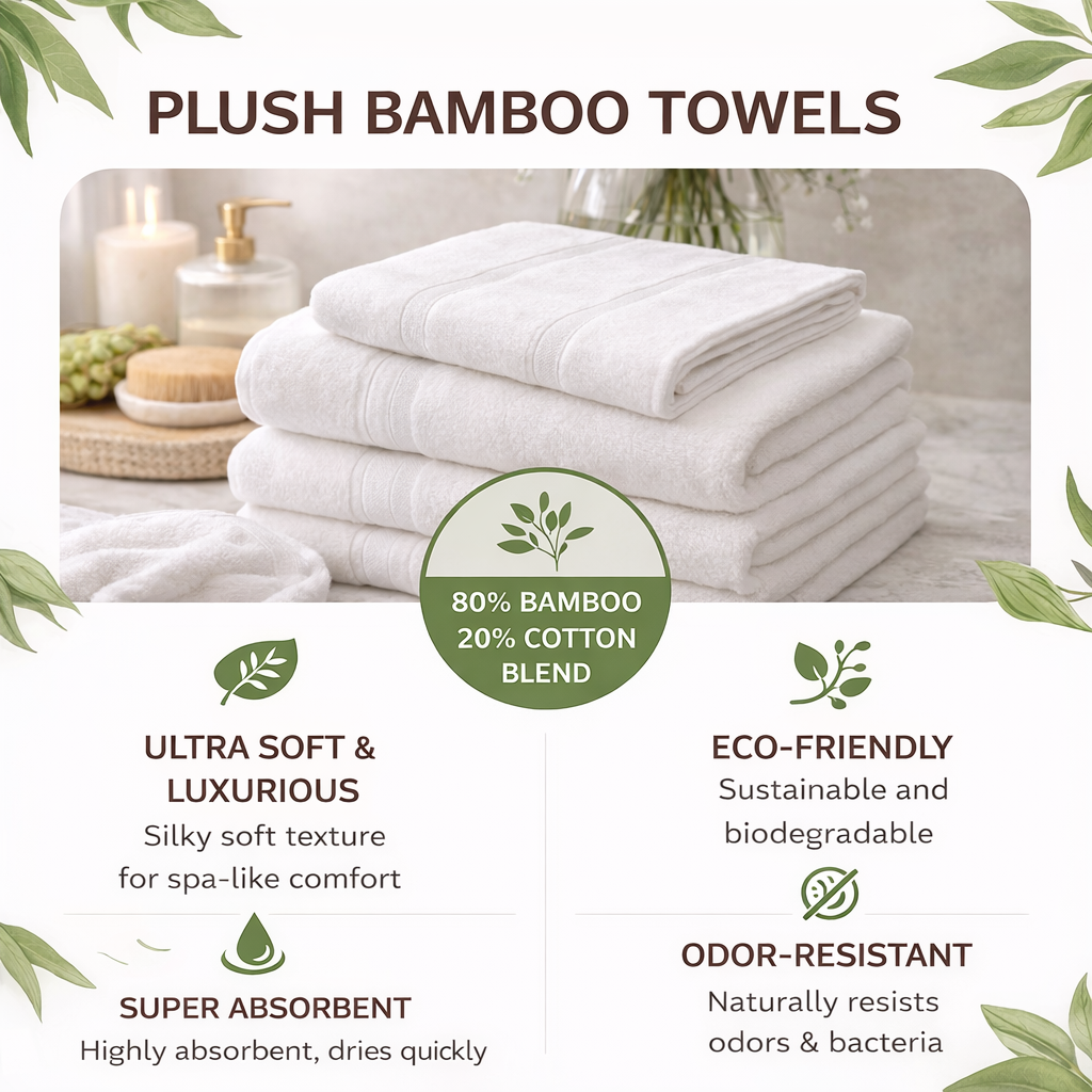 Luzia Bamboo 8-Piece Towel Set – Pure Cloud – Soft Elements Series (500 GSM) | Silky Soft Breathable Comfort Everyday Luxury