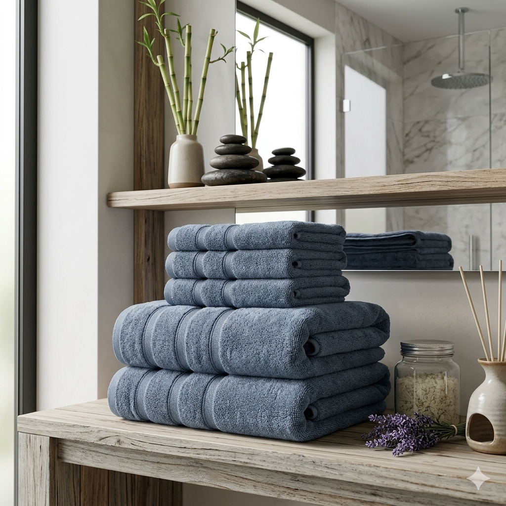 Luzia Bamboo 8-Piece Towel Set – Coastal Slate – Soft Elements Series (500 GSM) | Silky Soft Breathable Comfort Everyday Luxury