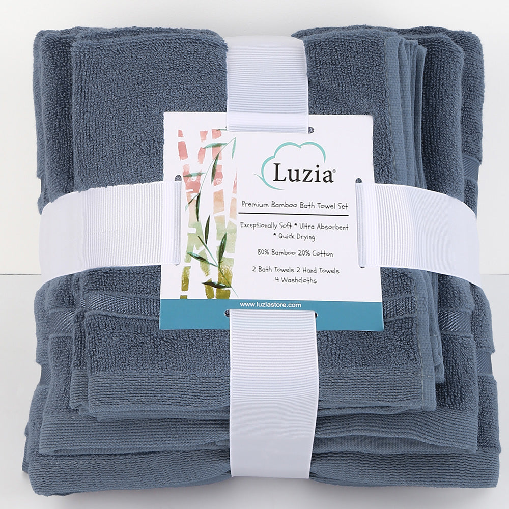 Luzia Bamboo 8-Piece Towel Set – Coastal Slate – Soft Elements Series (500 GSM) | Silky Soft Breathable Comfort Everyday Luxury