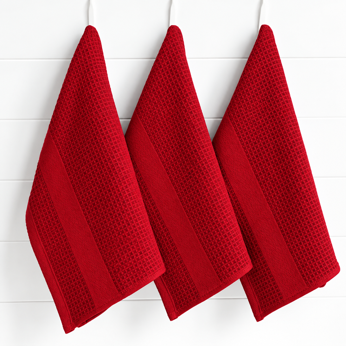 Premium Red Waffle Weave Kitchen Towels, Set of 3