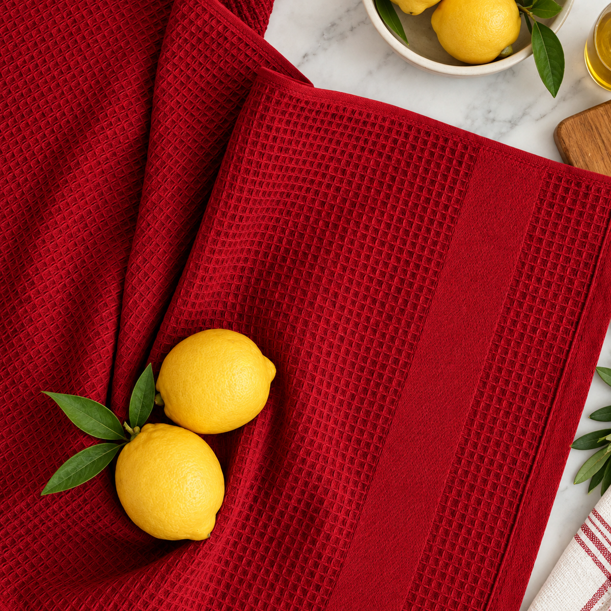 Premium Red Waffle Weave Kitchen Towels, Set of 3
