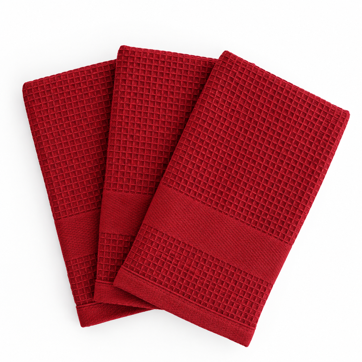Premium Red Waffle Weave Kitchen Towels, Set of 3