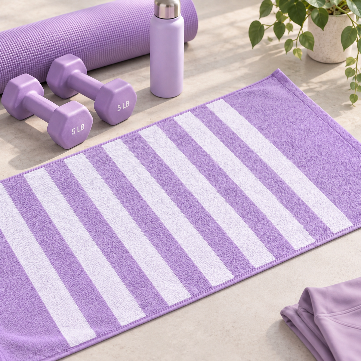 Lavender Striped Workout Towel