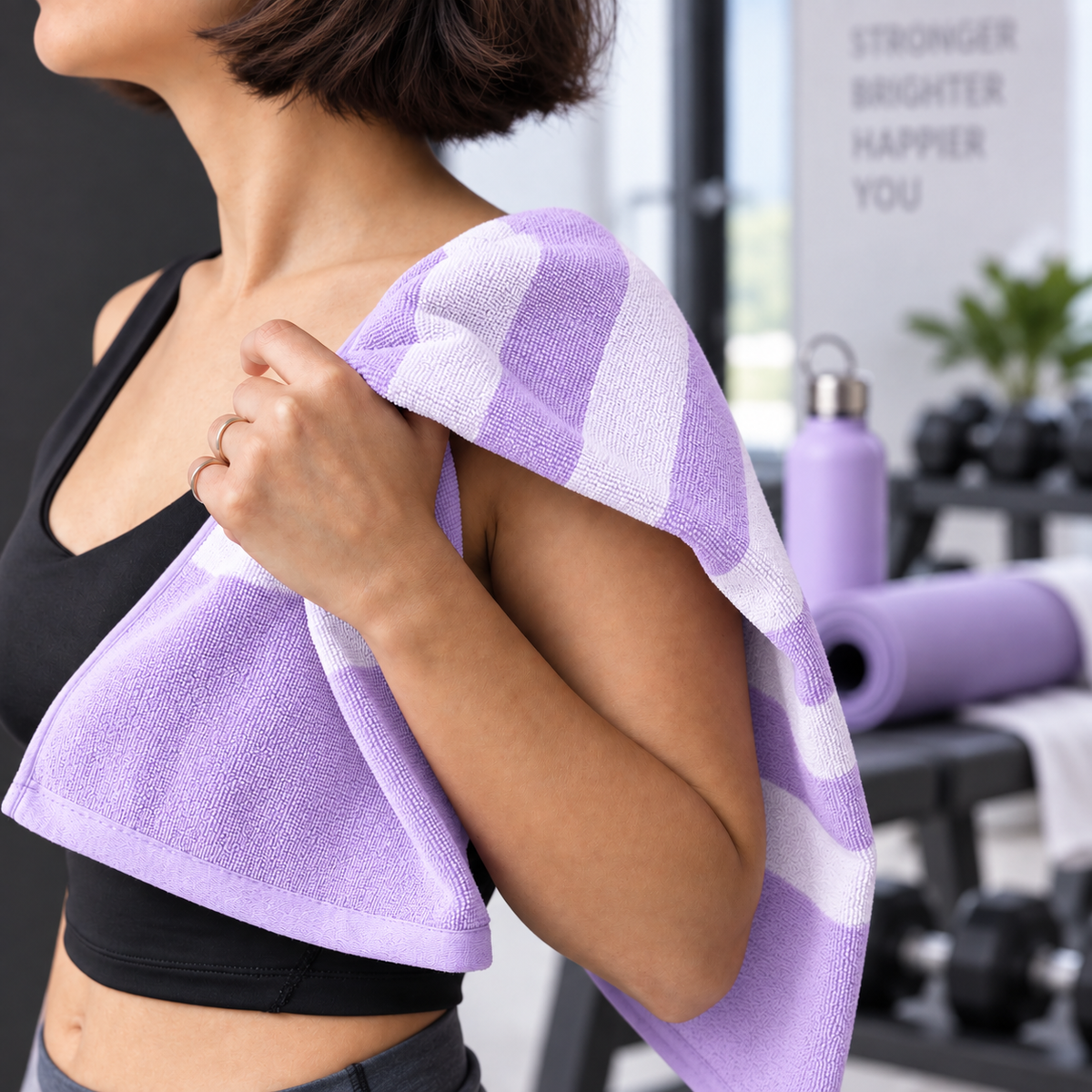 Lavender Striped Workout Towel