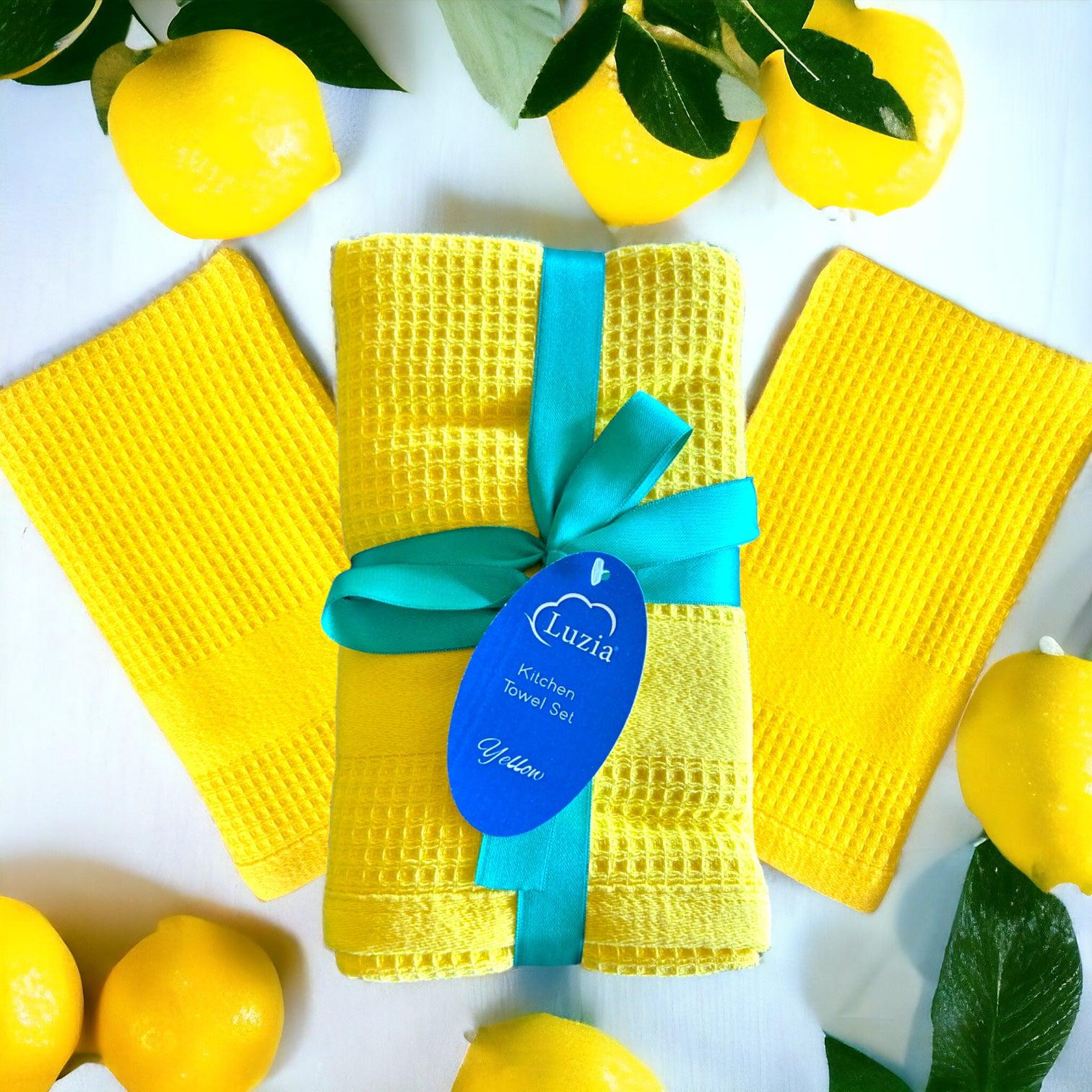 Premium Kitchen Towels in Yellow, Set of 3