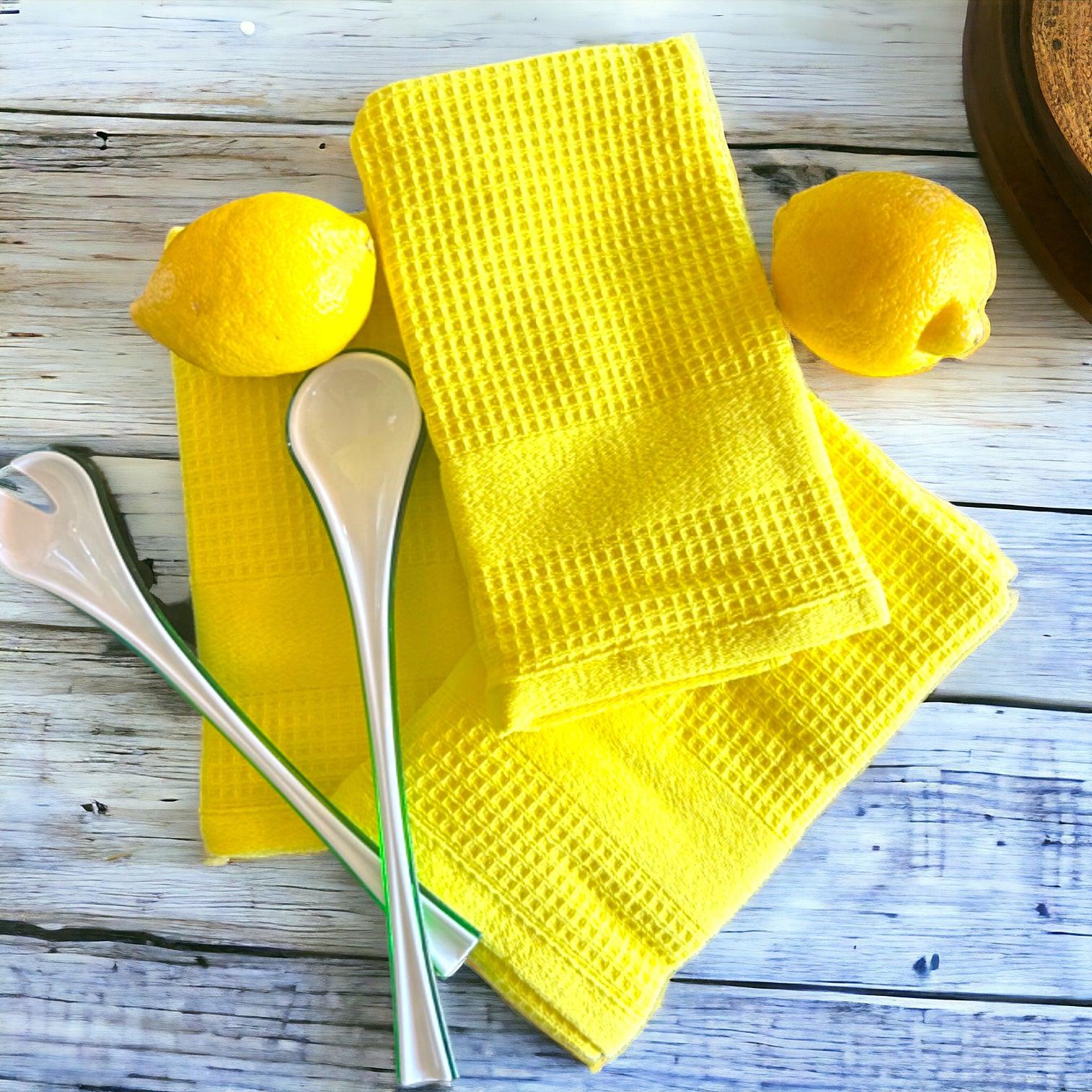 Premium Kitchen Towels in Yellow, Set of 3