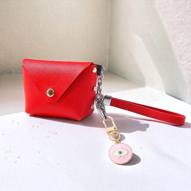 Chic Wristlet Purse Keychain with Turkish Eye Charm - Red