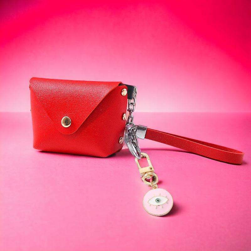 Chic Wristlet Purse Keychain with Turkish Eye Charm - Red