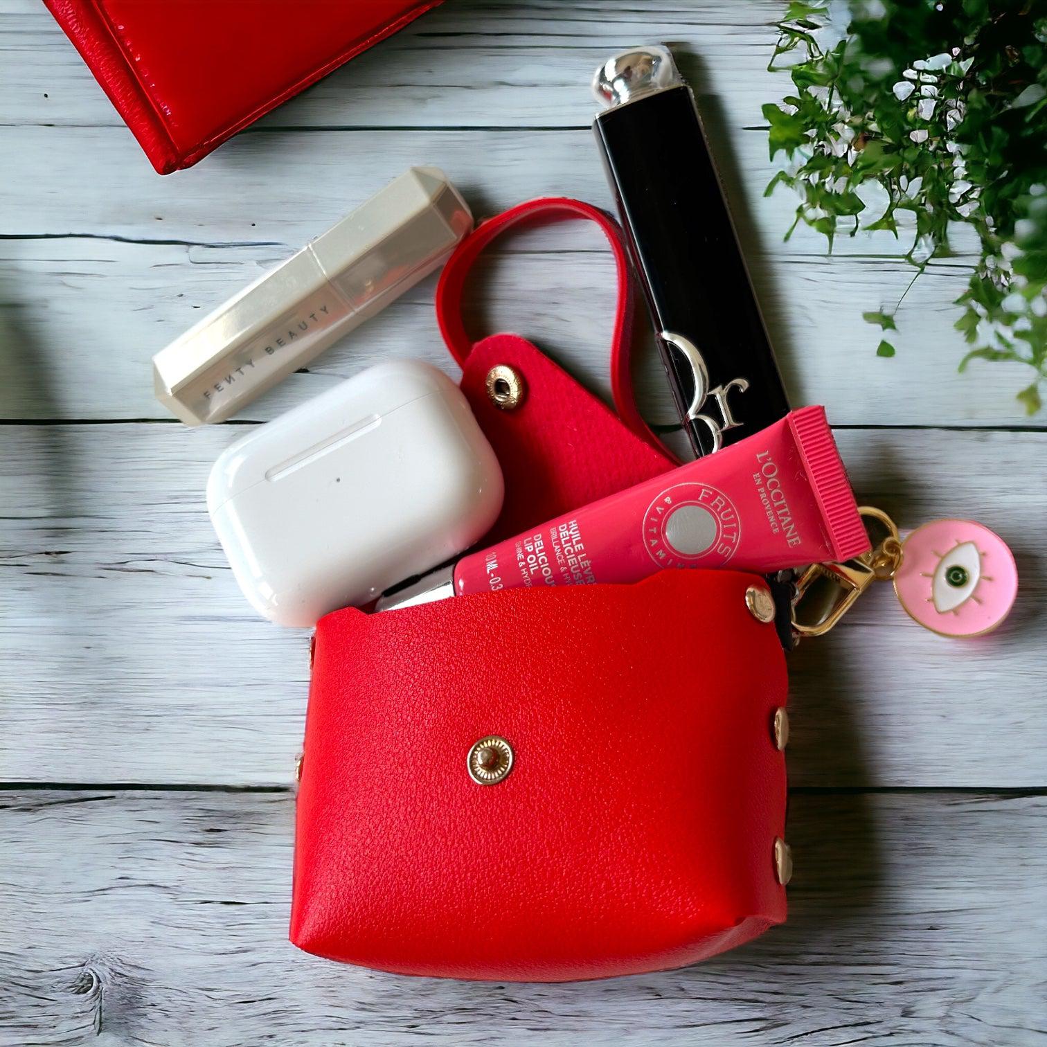 Chic Wristlet Purse Keychain with Turkish Eye Charm - Red