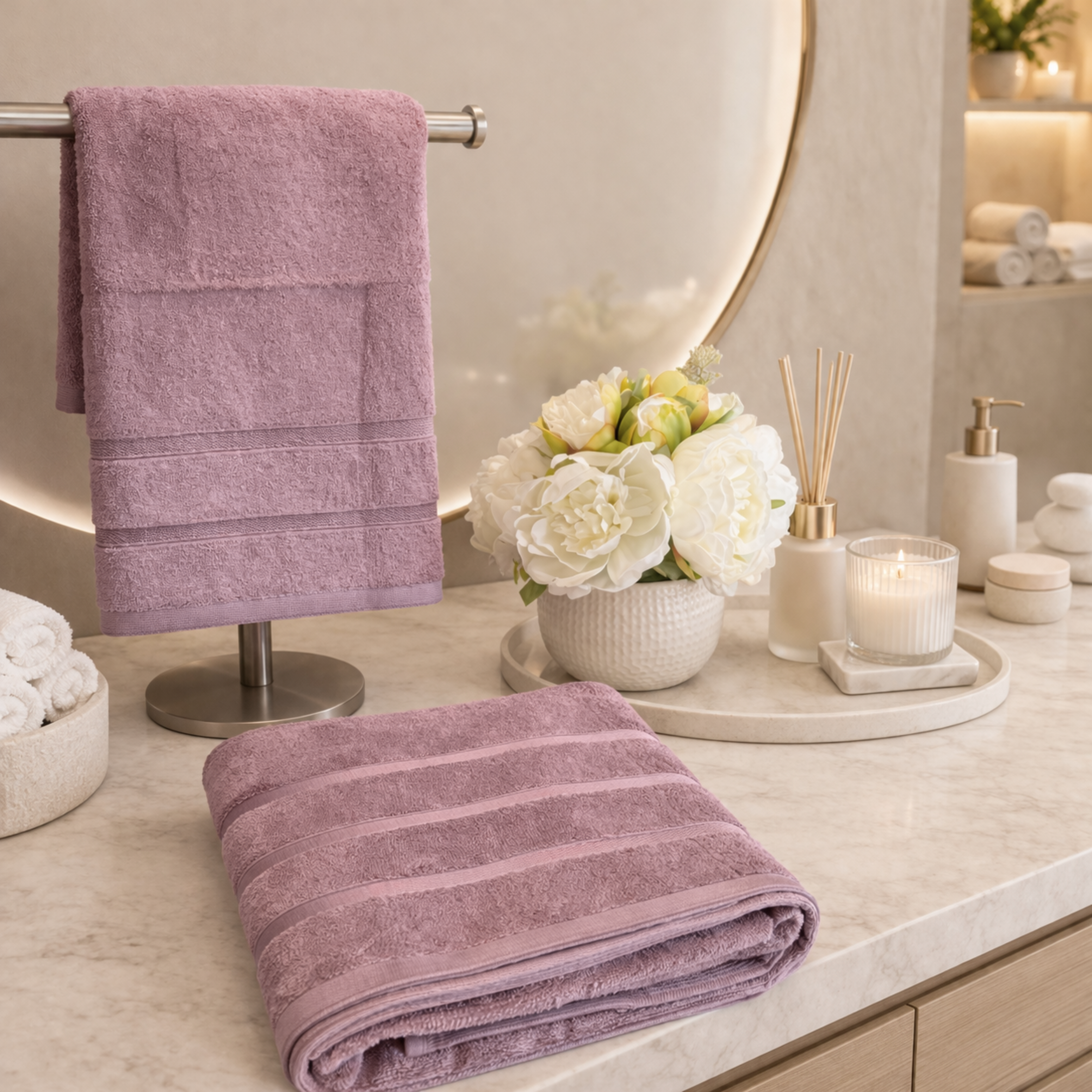 Luzia Bamboo 8-Piece Towel Set – Desert Bloom – Soft Elements Series (500 GSM) | Silky Soft Breathable Comfort Everyday Luxury