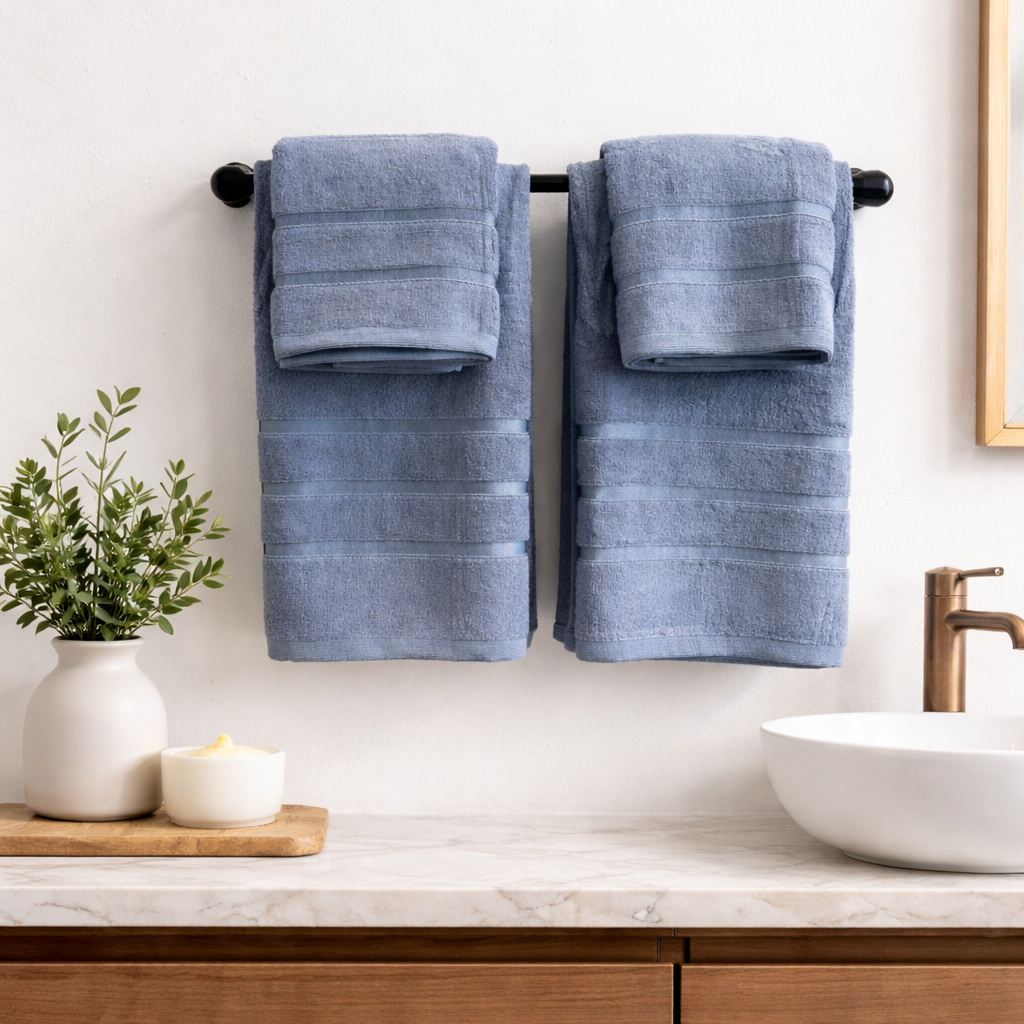Luzia Bamboo 8-Piece Towel Set – Coastal Slate – Soft Elements Series (500 GSM) | Silky Soft Breathable Comfort Everyday Luxury