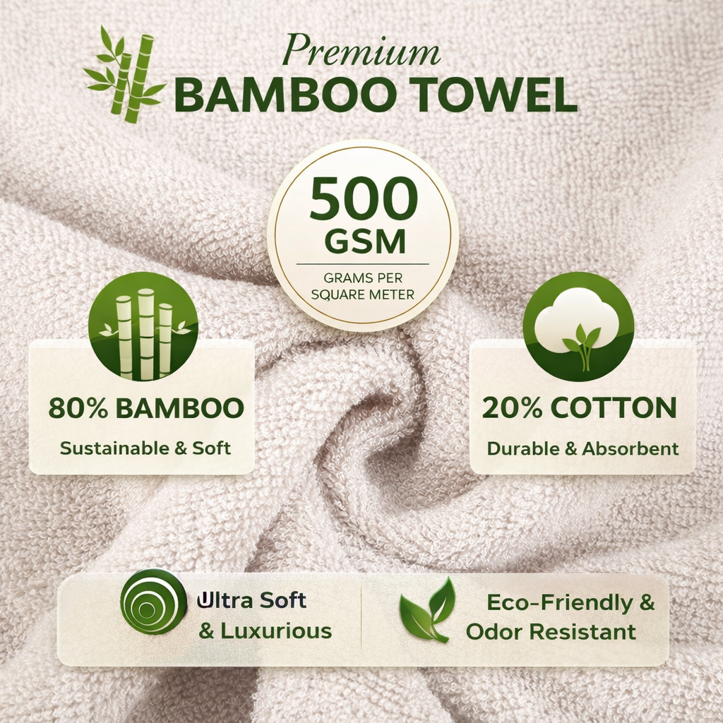 Luzia Bamboo 8-Piece Towel Set – Warm Sand – Soft Elements Series (500 GSM) | Silky Soft Breathable Comfort Everyday Luxury