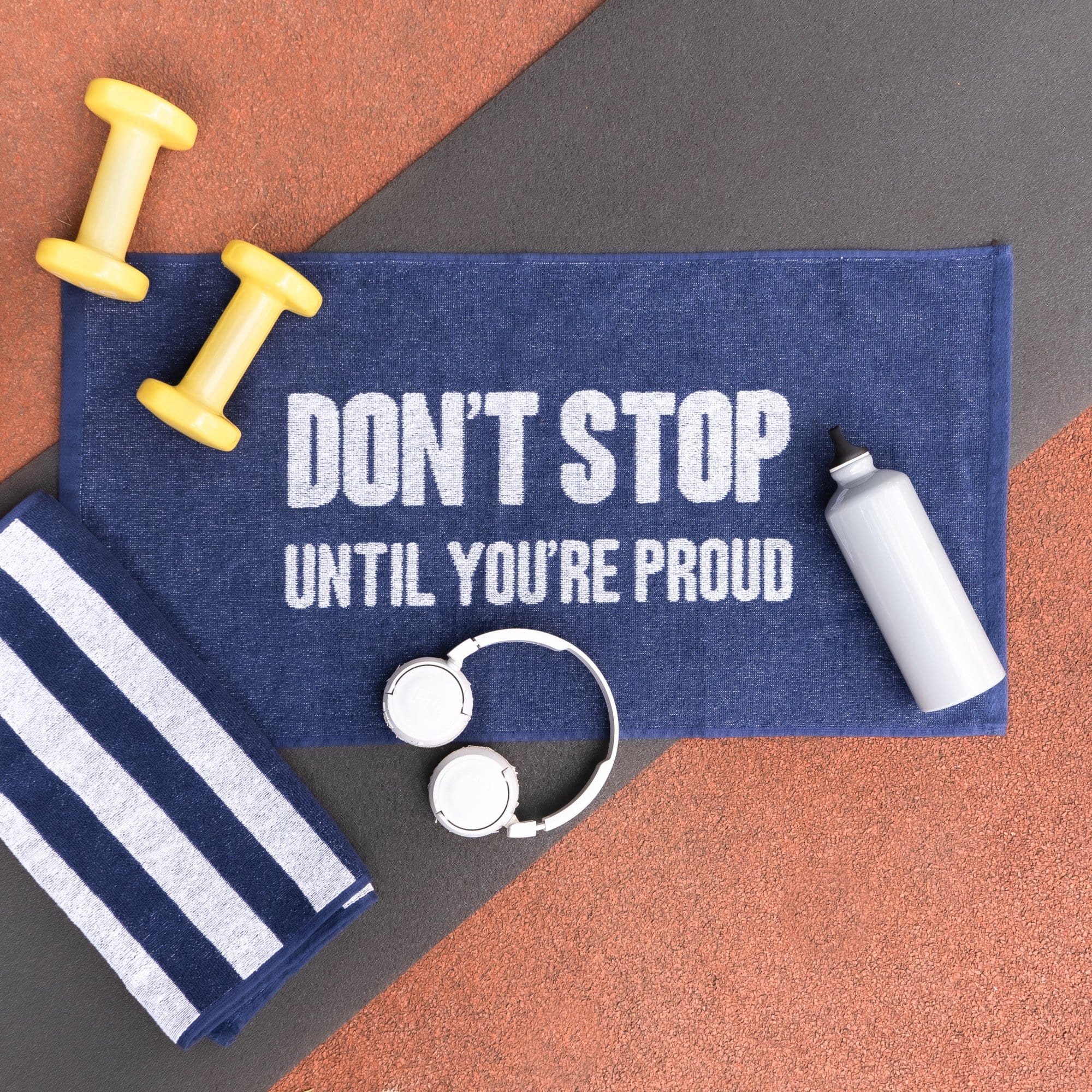 Motivational Workout Towel in Blue-Luzia
