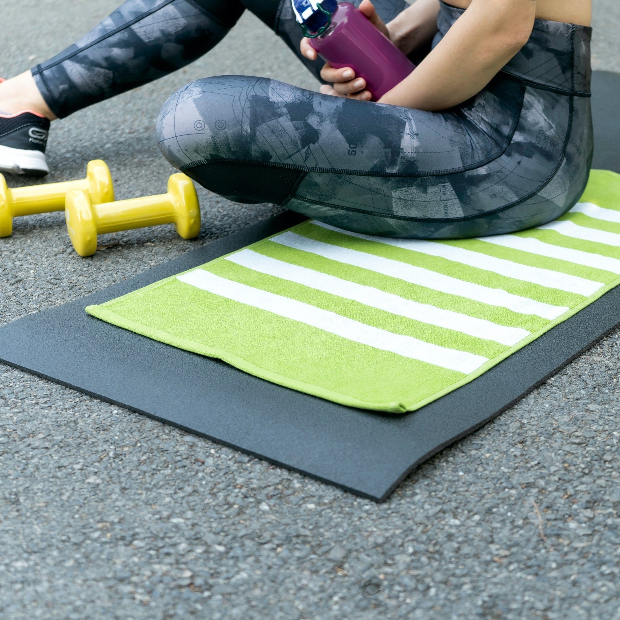 Striped Workout Towel in Green-Luzia