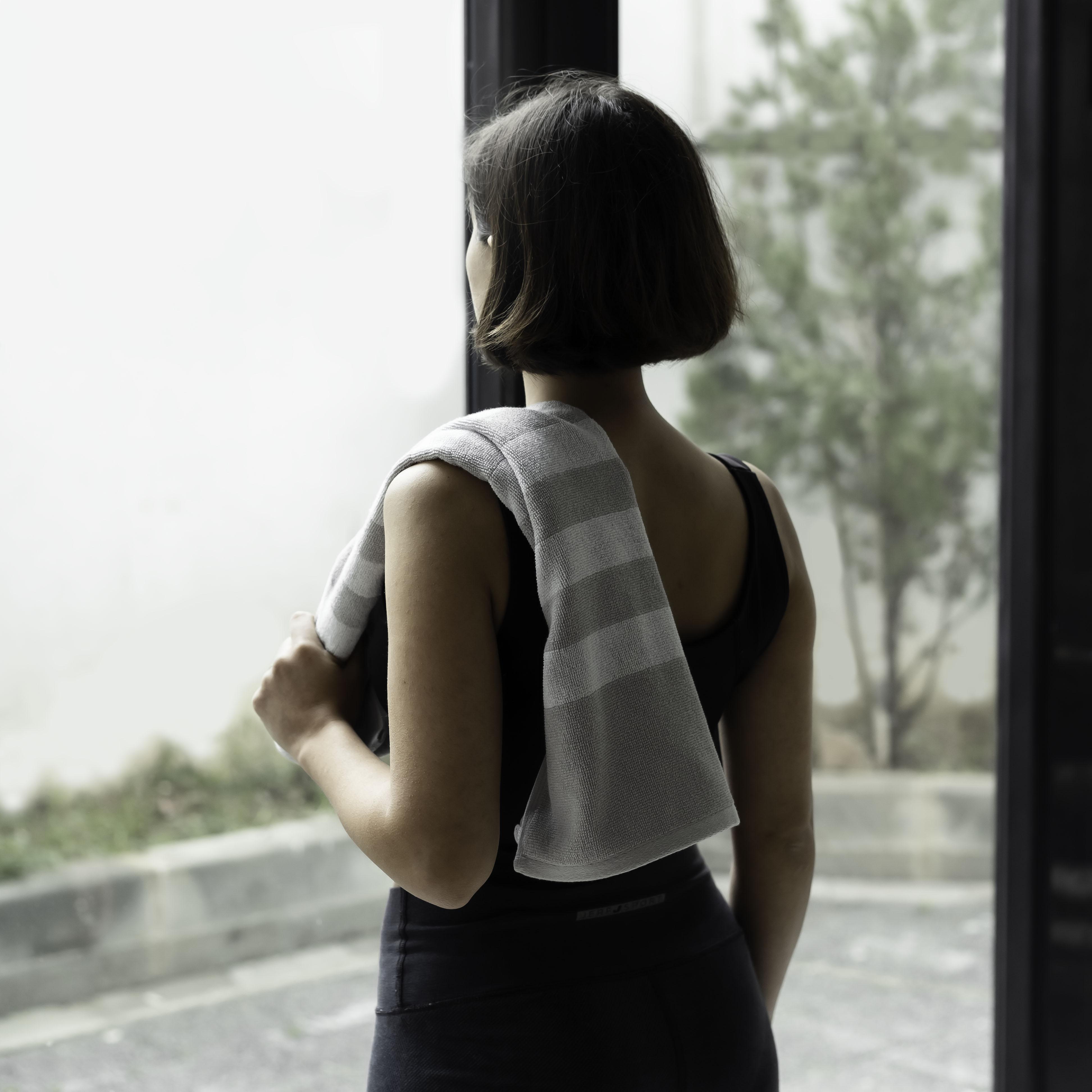 Striped Workout Towel in Quiet Gray-Luzia