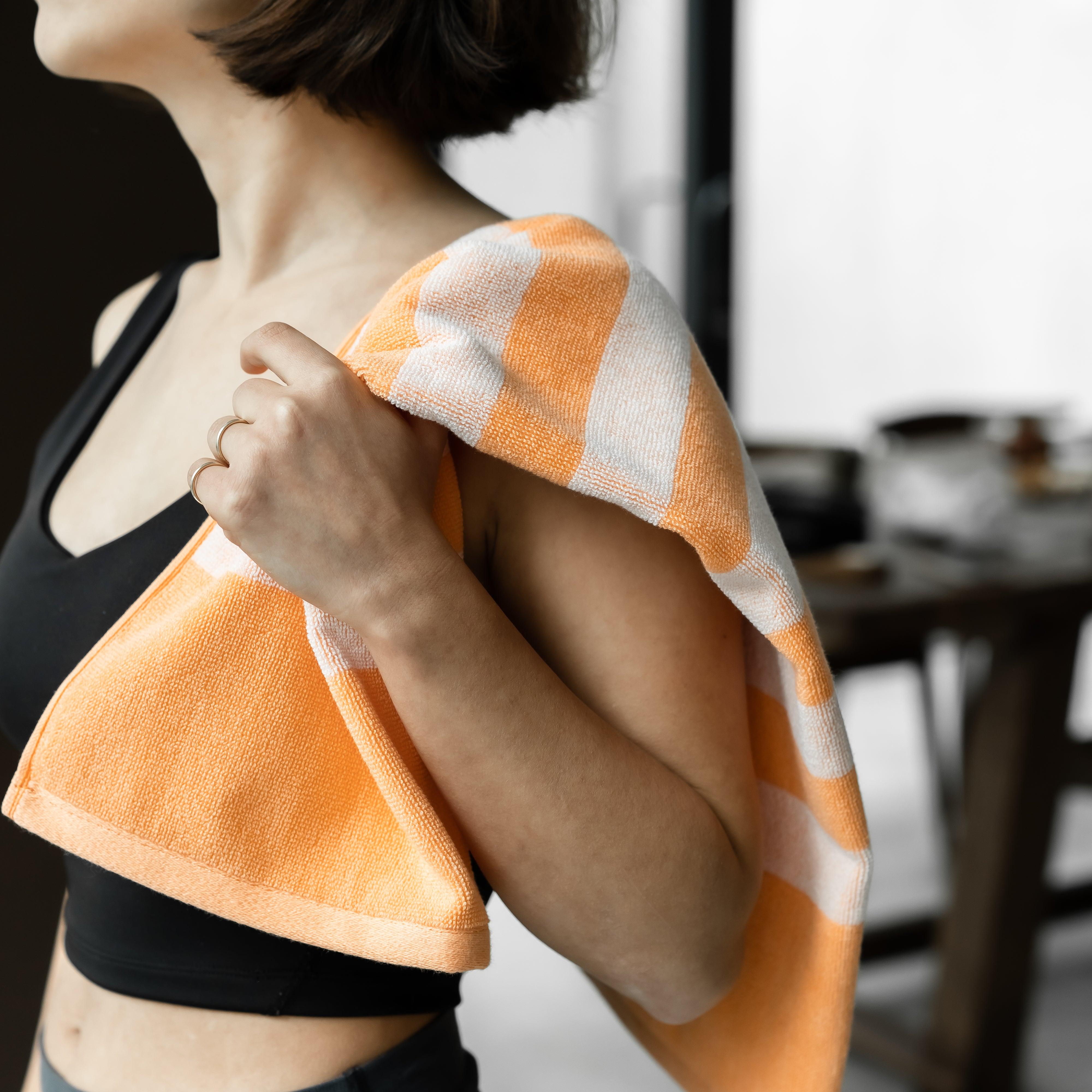 Striped Workout Towel in Papaya Orange-Luzia