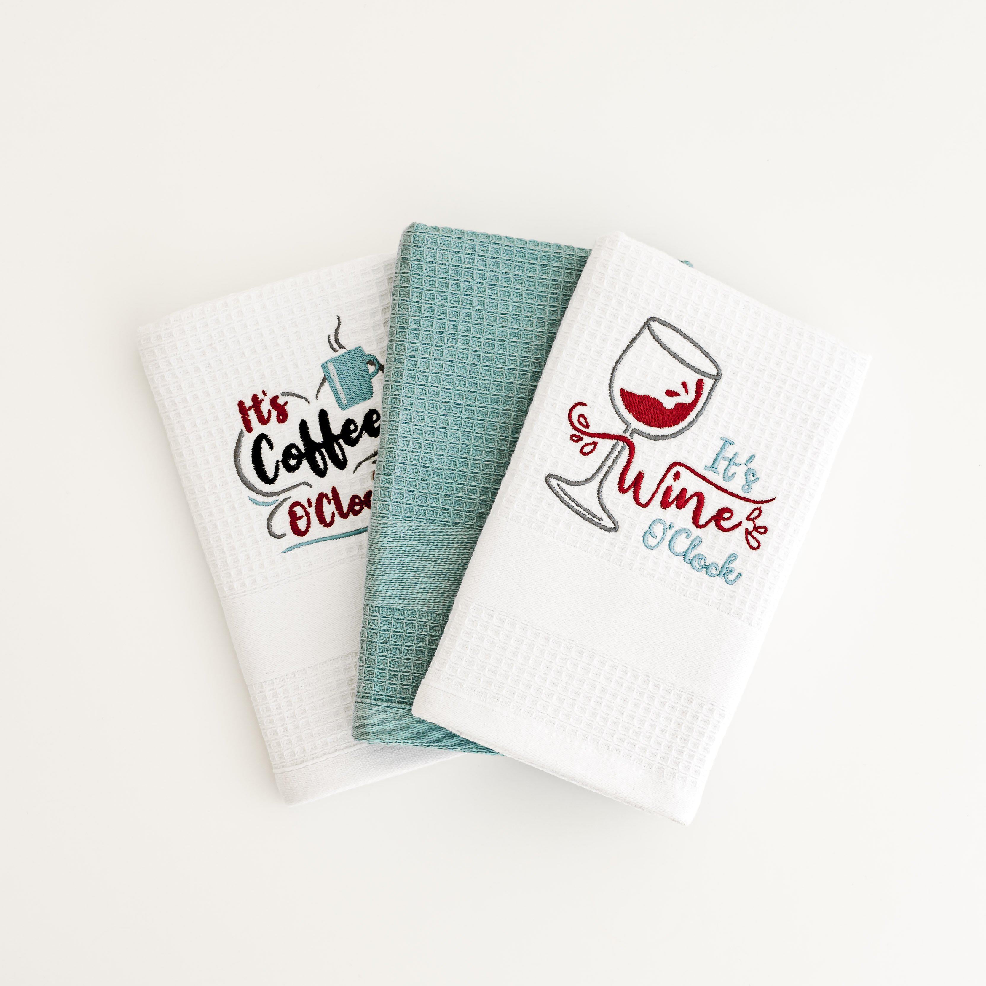 Coffee & Wine O'Clock Kitchen Towels, Set of 3-Luzia