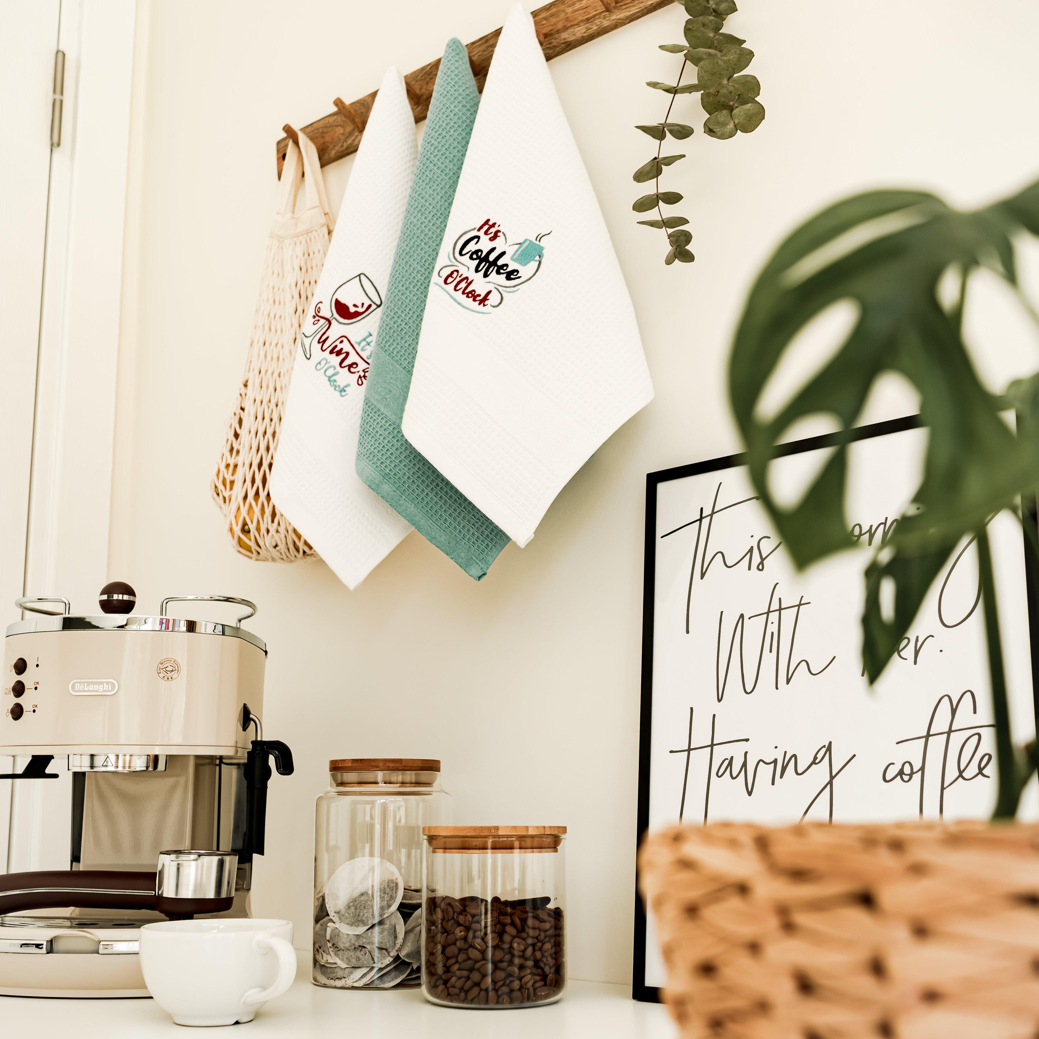 Coffee & Wine O'Clock Kitchen Towels, Set of 3-Luzia