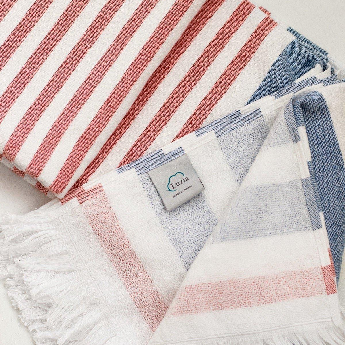 Luzia Peshtemal Beach and Pool Towel in Blue and Red Folded