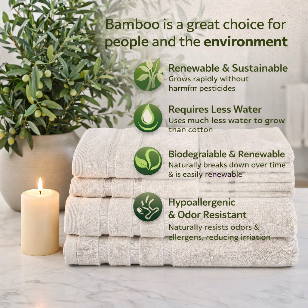Luzia Bamboo 8-Piece Towel Set – Warm Sand – Soft Elements Series (500 GSM) | Silky Soft Breathable Comfort Everyday Luxury
