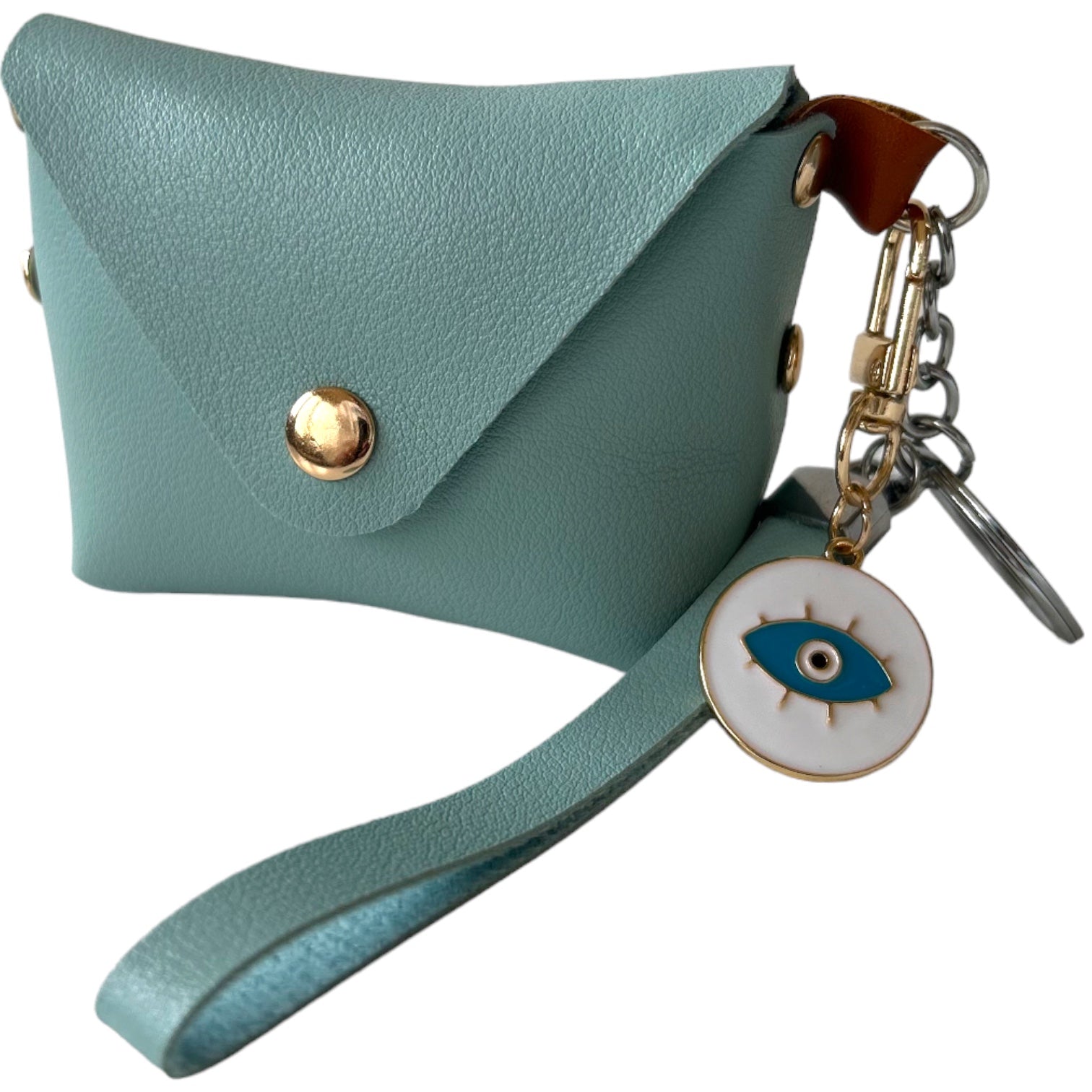 Chic Wristlet Purse Keychain with Turkish Eye Charm - Powder Blue