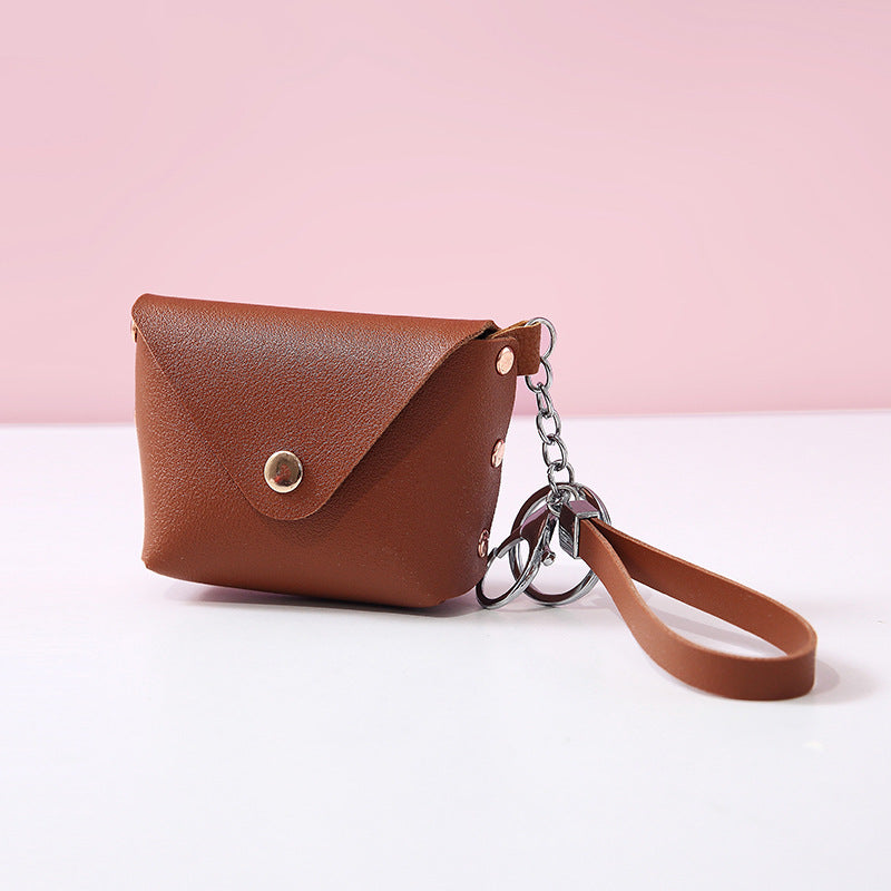 Chic Wristlet Purse Keychain with Turkish Eye Charm - Brown