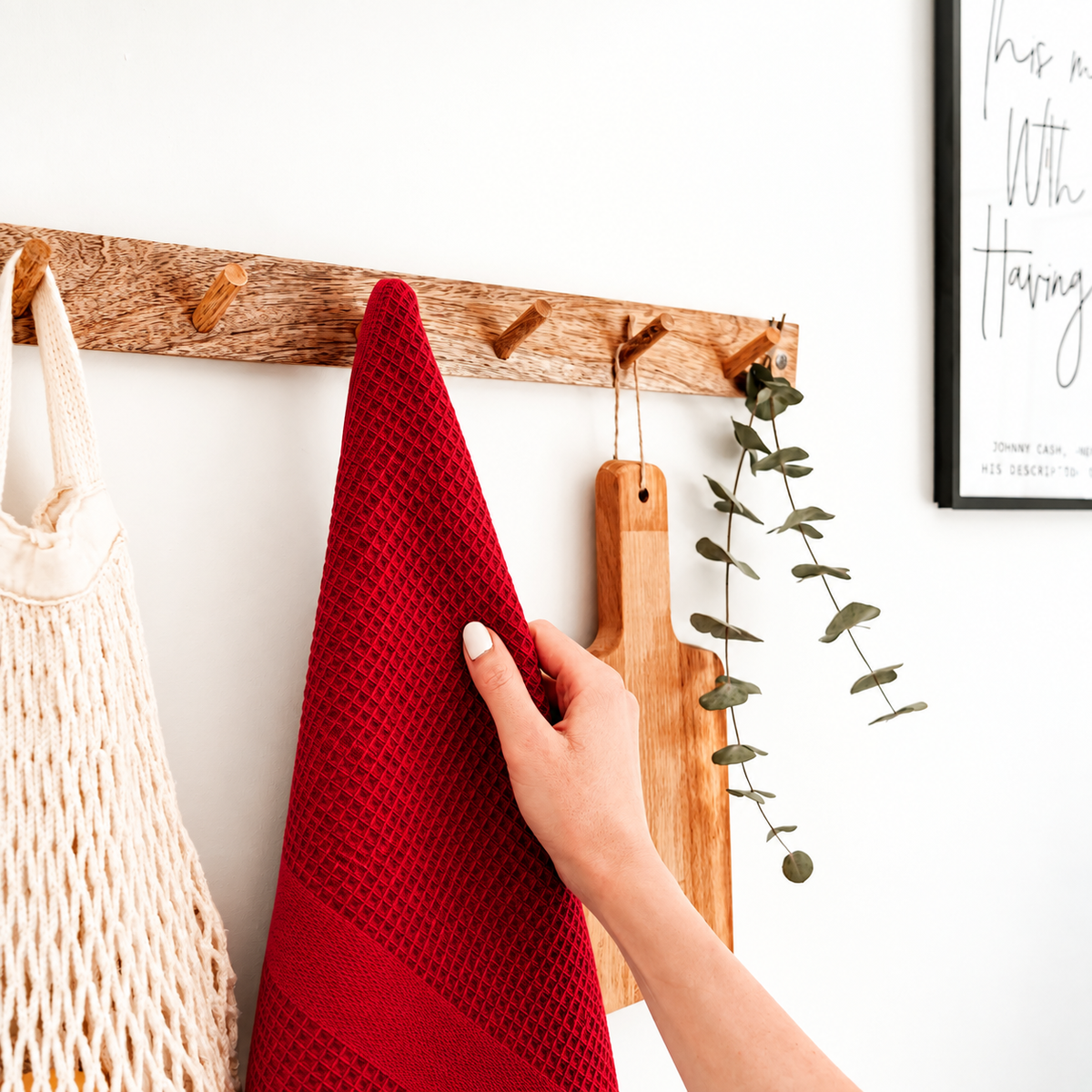 Premium Red Waffle Weave Kitchen Towels, Set of 3