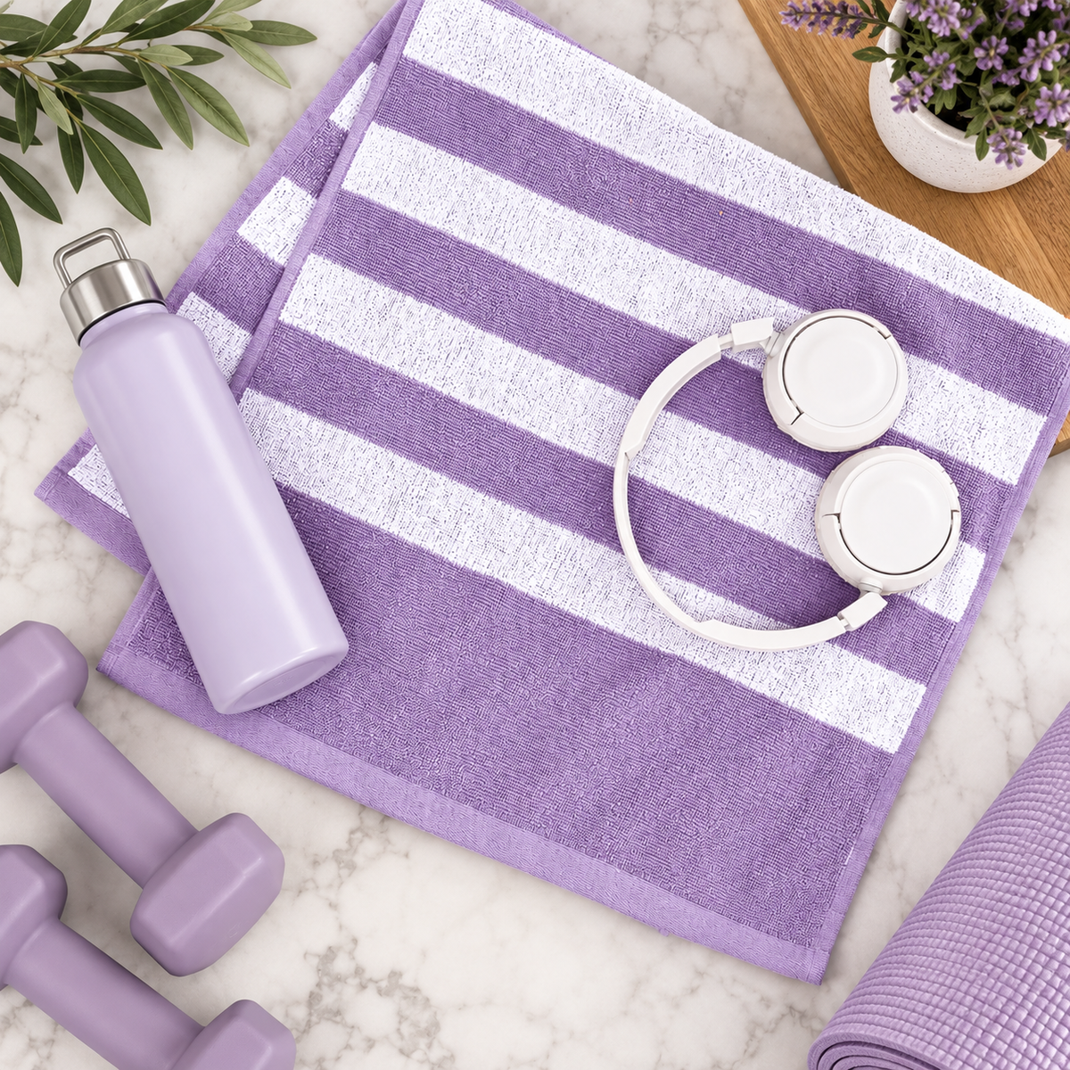Lavender Striped Workout Towel