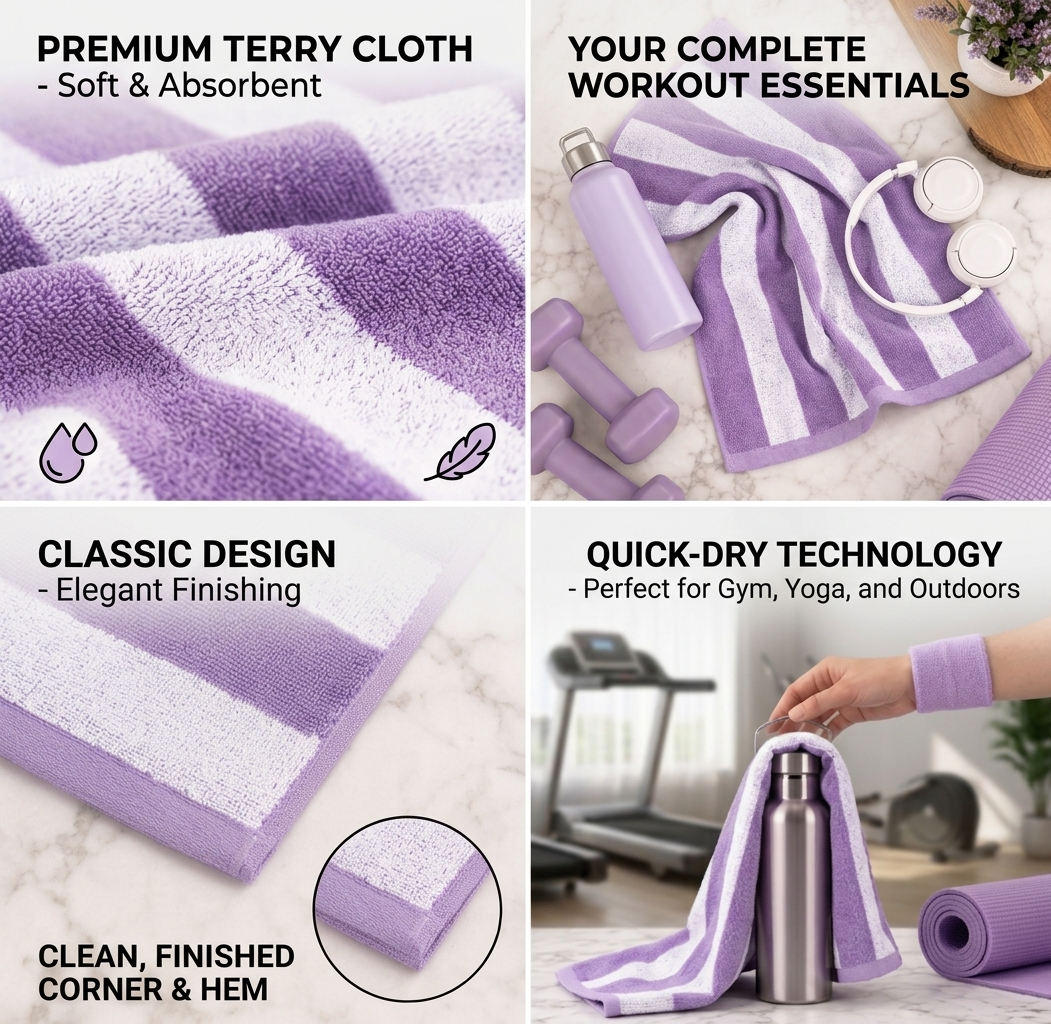 Lavender Striped Workout Towel