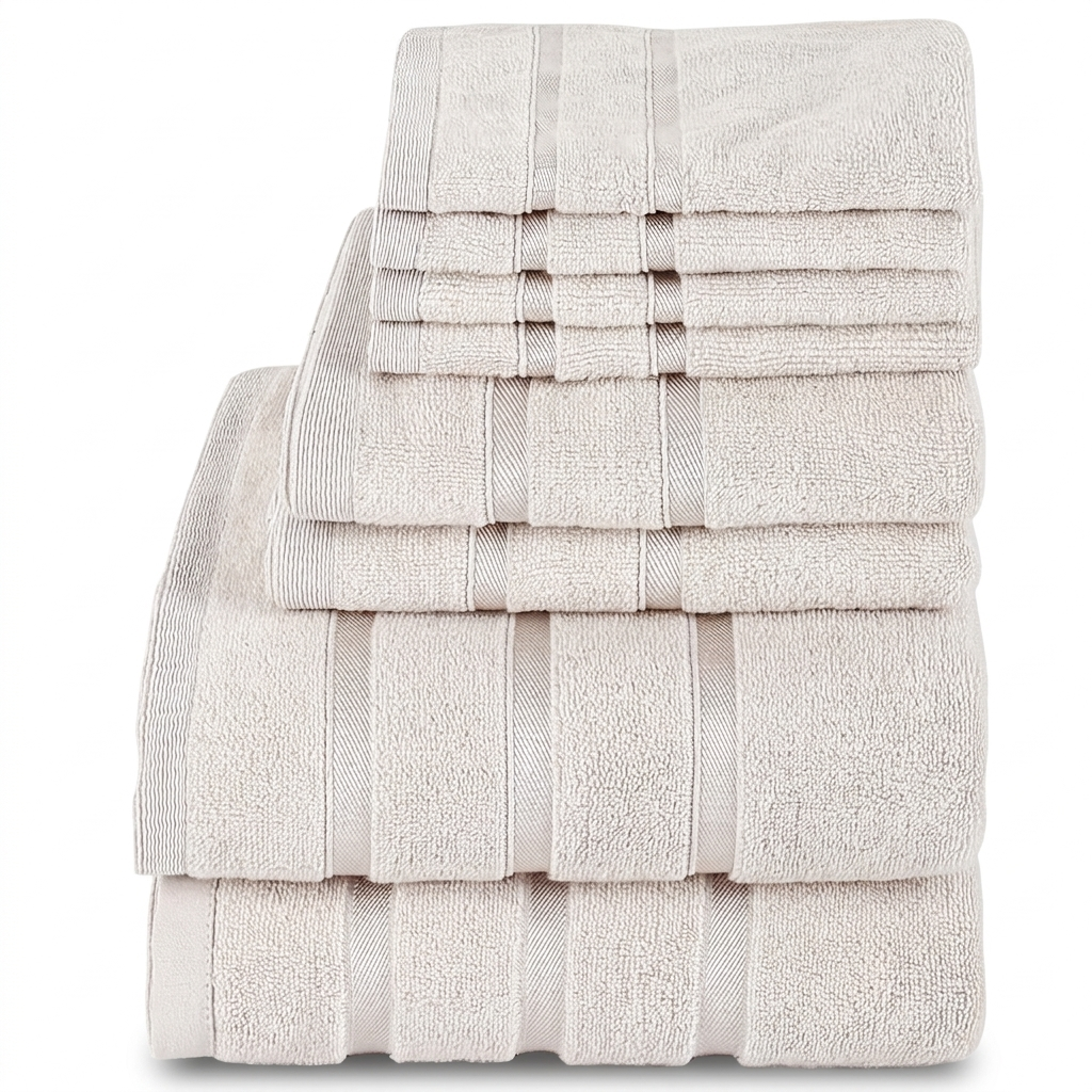 Luzia Bamboo 8-Piece Towel Set – Warm Sand – Soft Elements Series (500 GSM) | Silky Soft Breathable Comfort Everyday Luxury