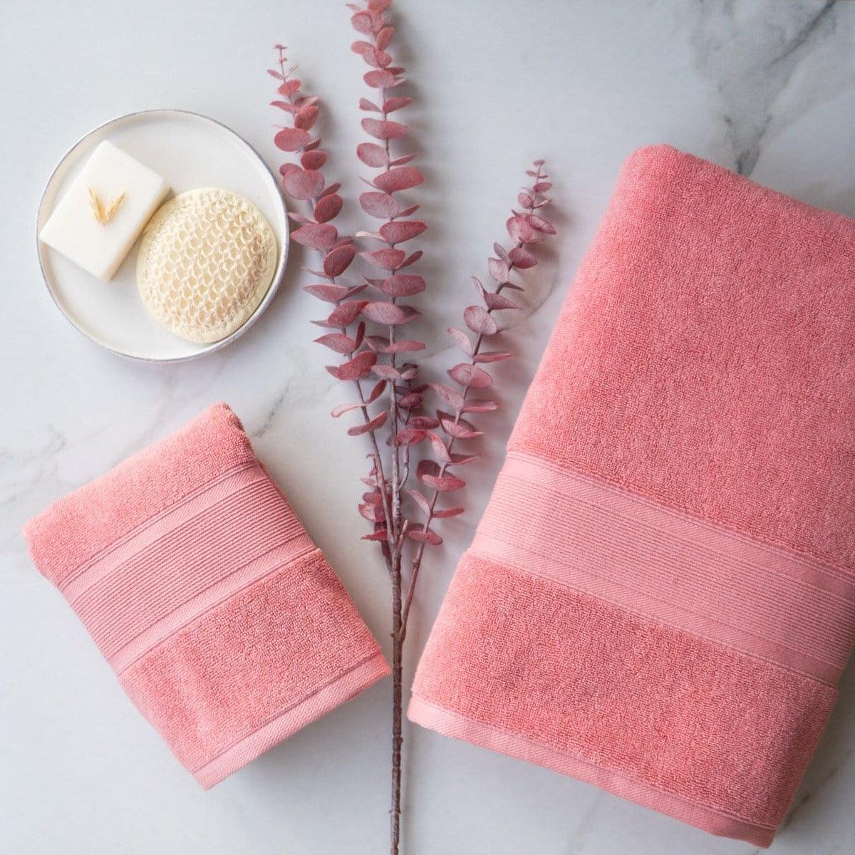 Luzia Coral Towels on Marble