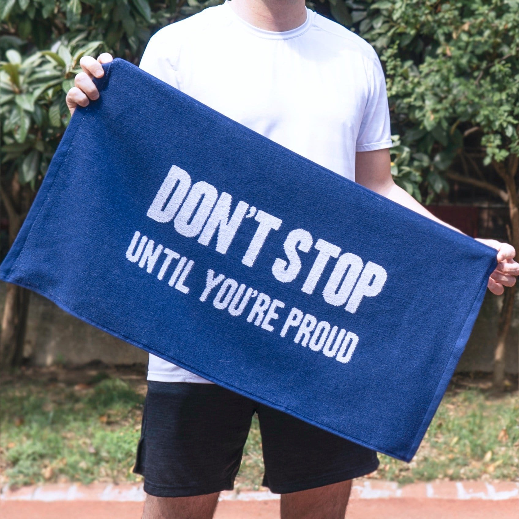 Motivational Workout Towel in Blue-Luzia