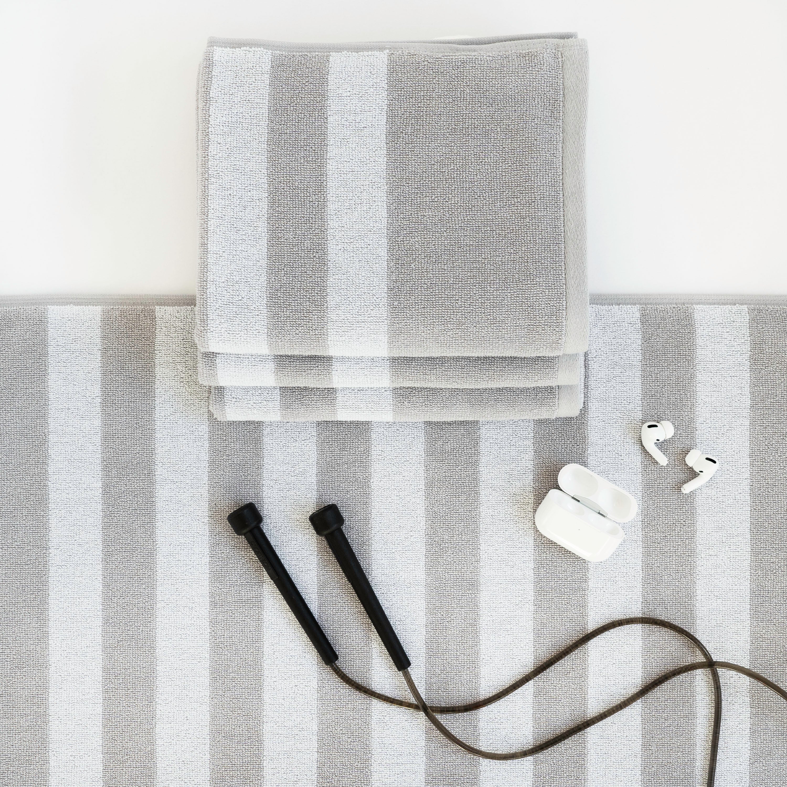 Striped Workout Towel in Quiet Gray